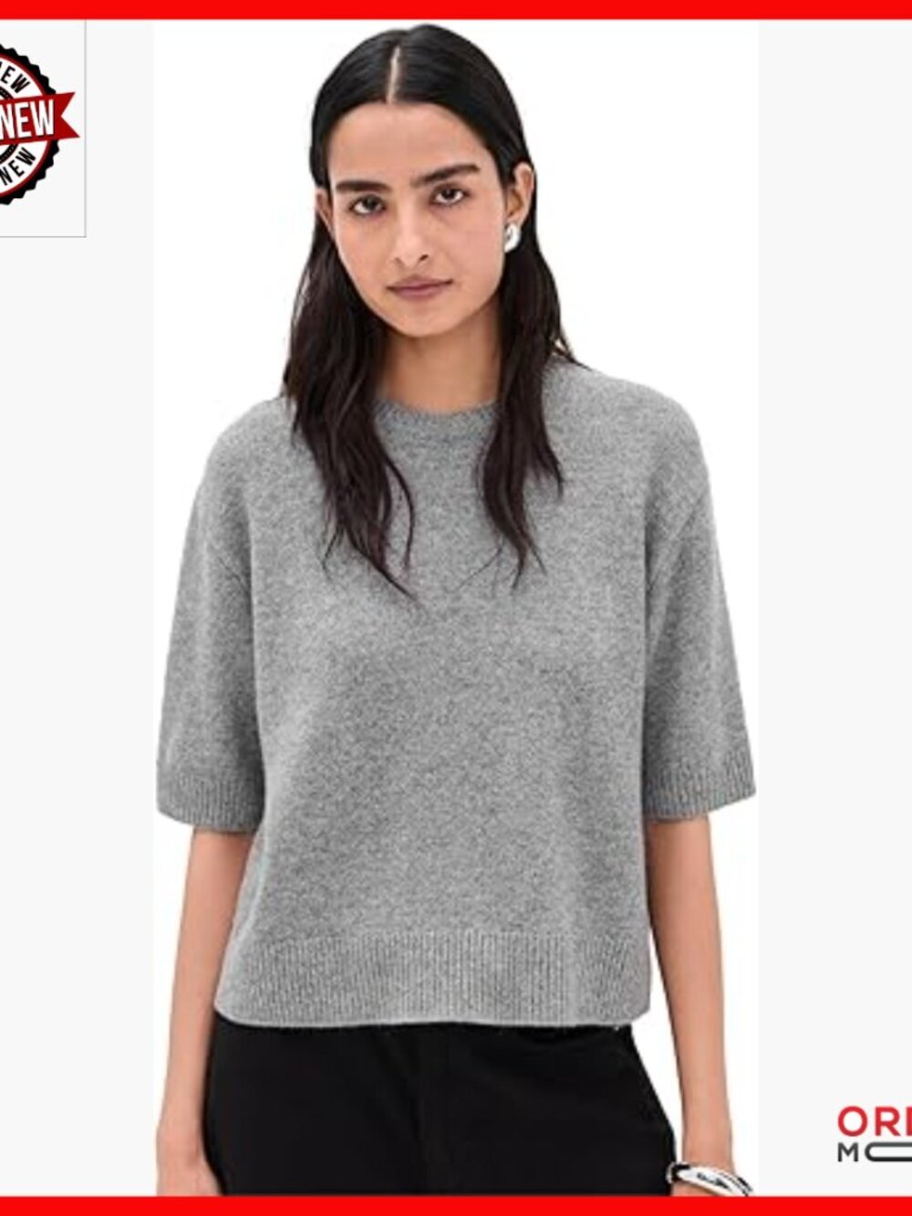 Cropped Cashmere Tee Relaxed Fit 3/4 Sleeve Lightweight Knit